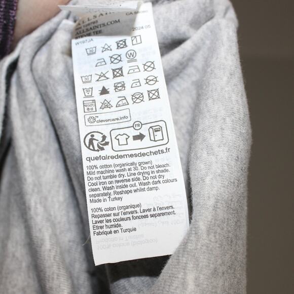 Allsaints Grey Tshirt Top Size Large 100% Cotton - Picture 6 of 6